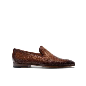 Magnanni 22702 Herrera Men's Shoes Brown Woven Leather Slip-On Loafers (MAGS1009)