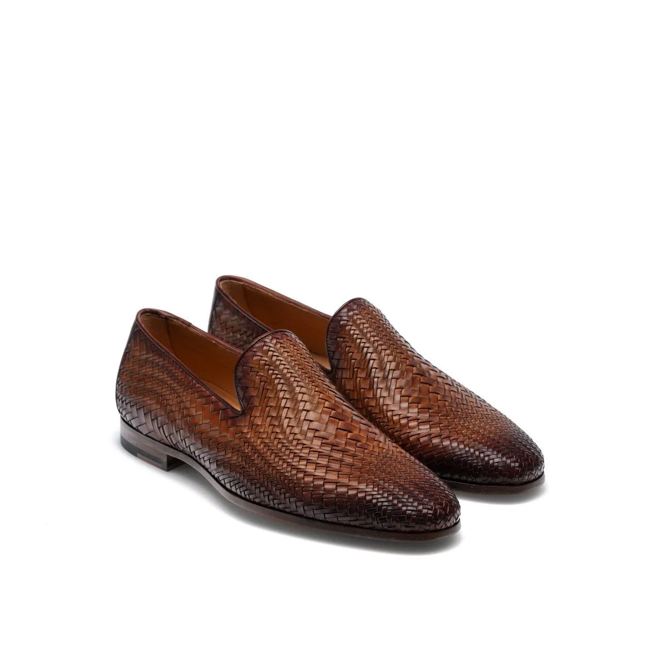 Magnanni 22702 Herrera Men's Shoes Brown Woven Leather Slip-On Loafers (MAGS1009)