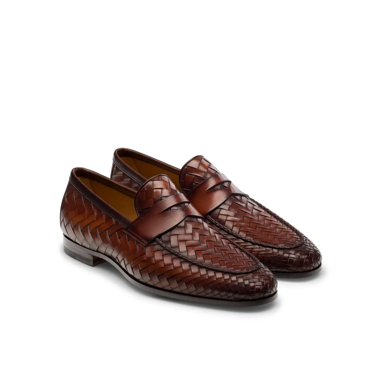 Magnanni 24461 Herman Men's Shoes Boltiarcade Cognac Woven Leather Penny Loafers (MAGS1080)