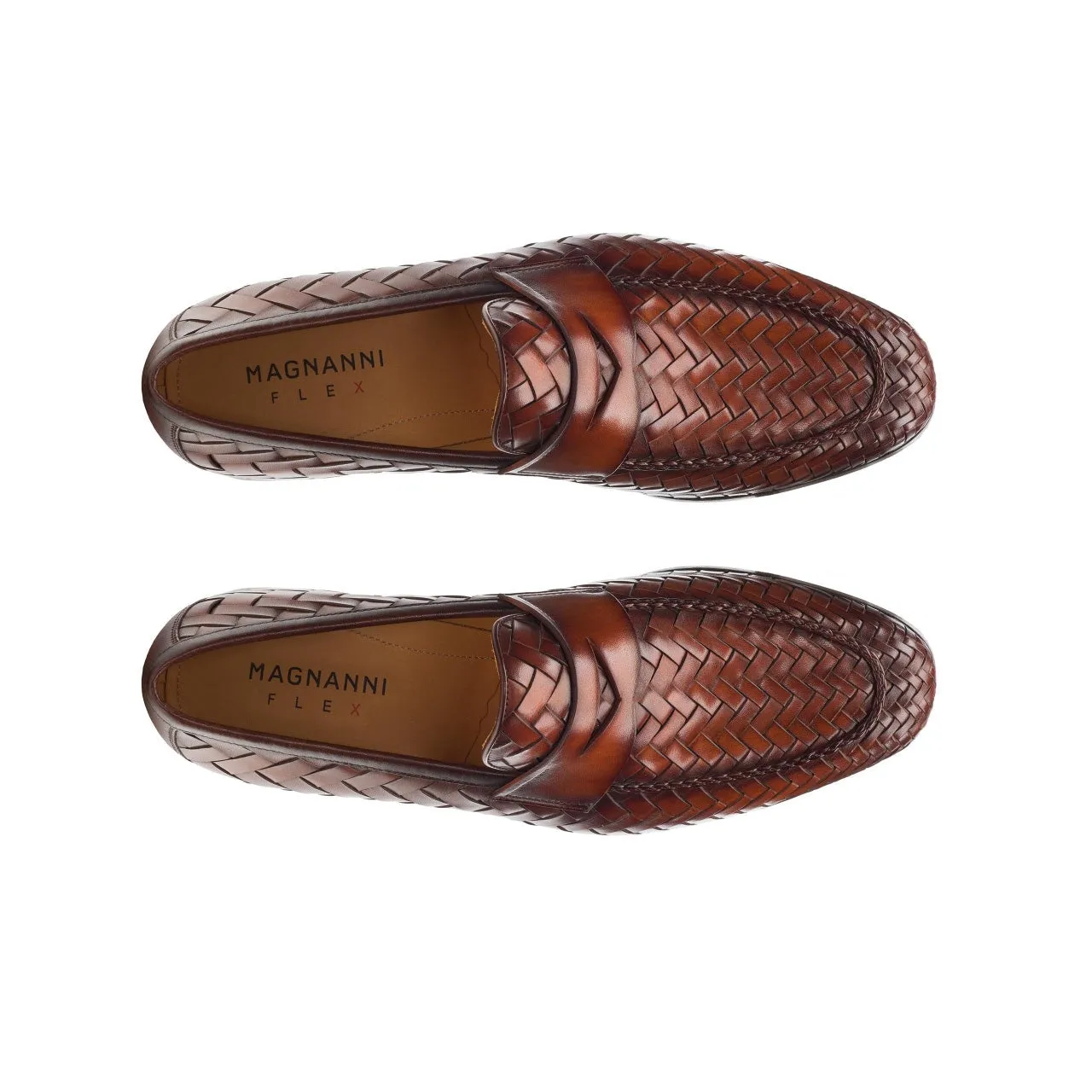 Magnanni 24461 Herman Men's Shoes Boltiarcade Cognac Woven Leather Penny Loafers (MAGS1080)