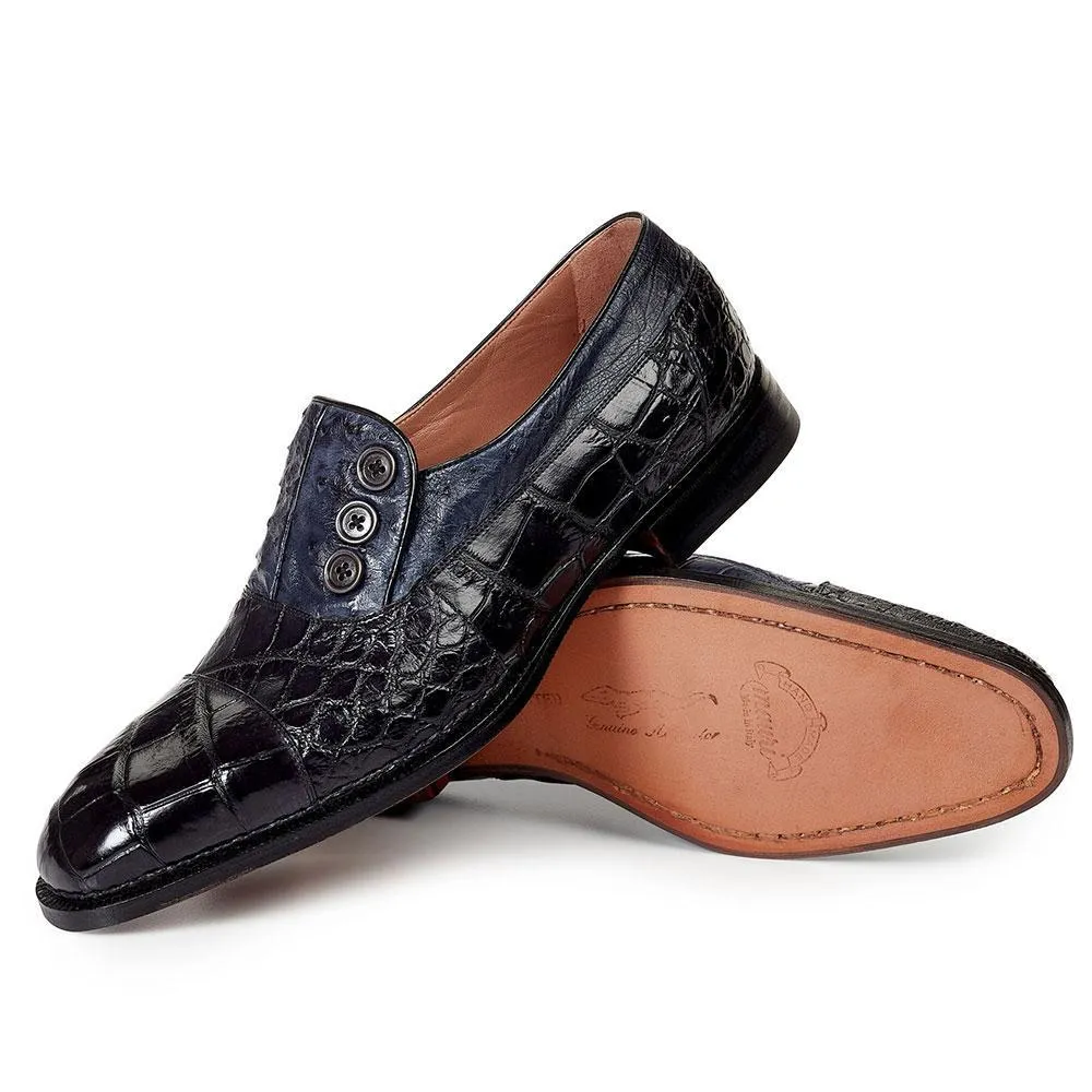 Mauri 1036 Men's Handmade Insignia Alligator / Ostrich Hand-Painted Gray Loafers (MA3001)