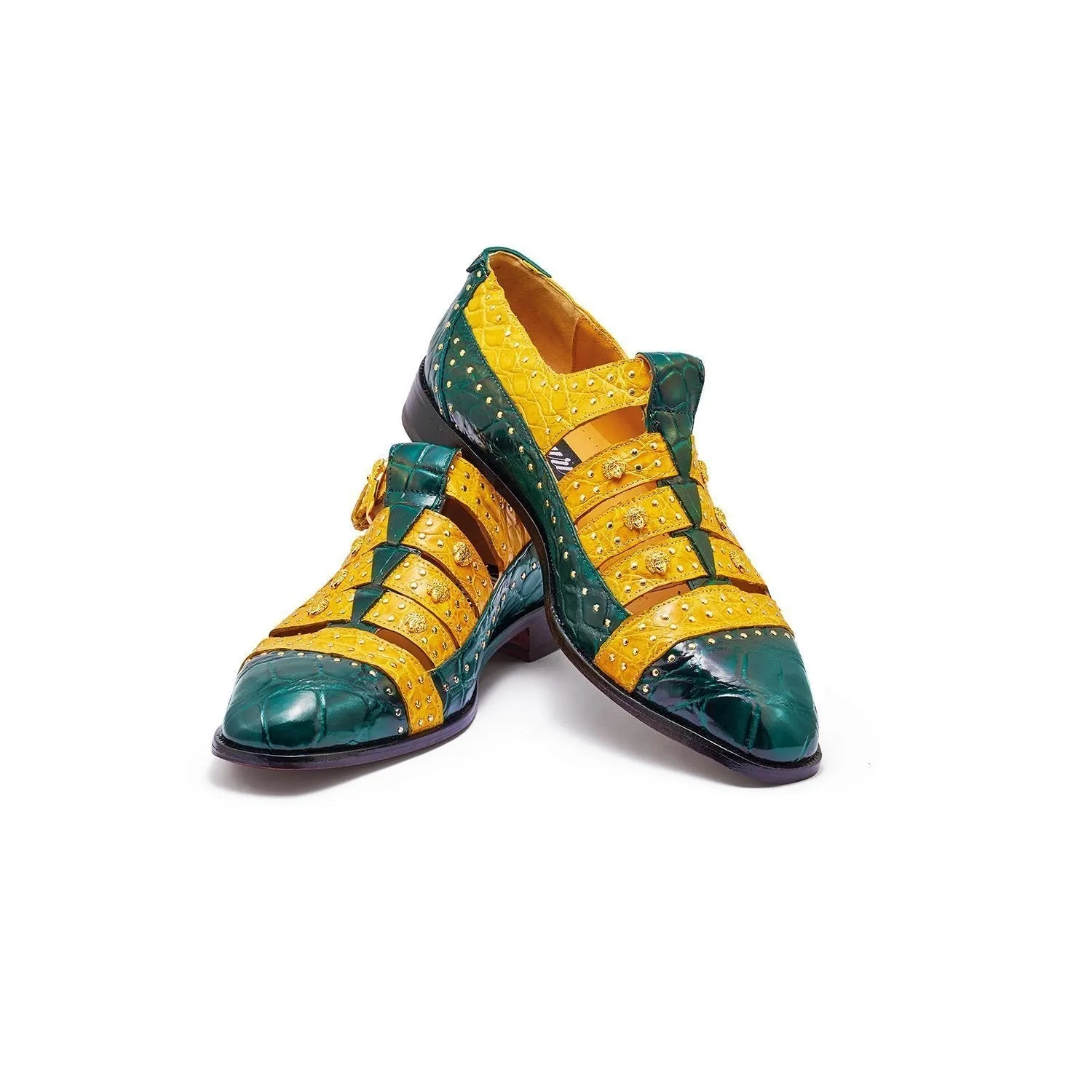 Mauri 3082 Olympus Men's Shoes Hunter Green & Yellow Exotic Alligator / Crocodile Flanks Loafers (MA5312)