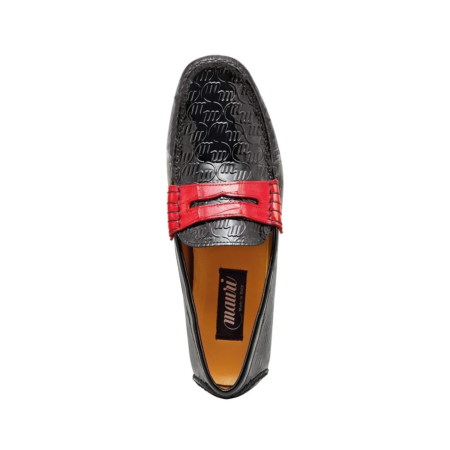 Mauri 3502 Suave Men's Shoes Black & Red Exotic Crocodile / Patent Embossed Leather Driver Loafers (MA5345)