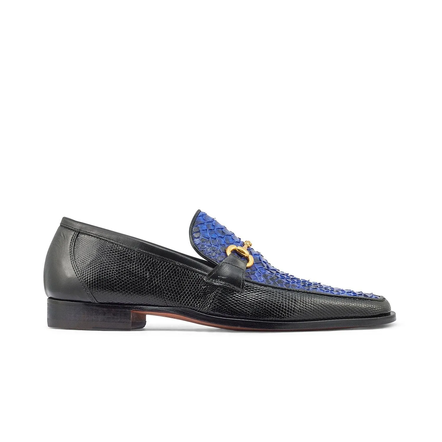 Mauri 4800/2 Priest Men's Shoes Black & Royal Blue Exotic Iguana / Python Horsebit Loafers (MA5370)