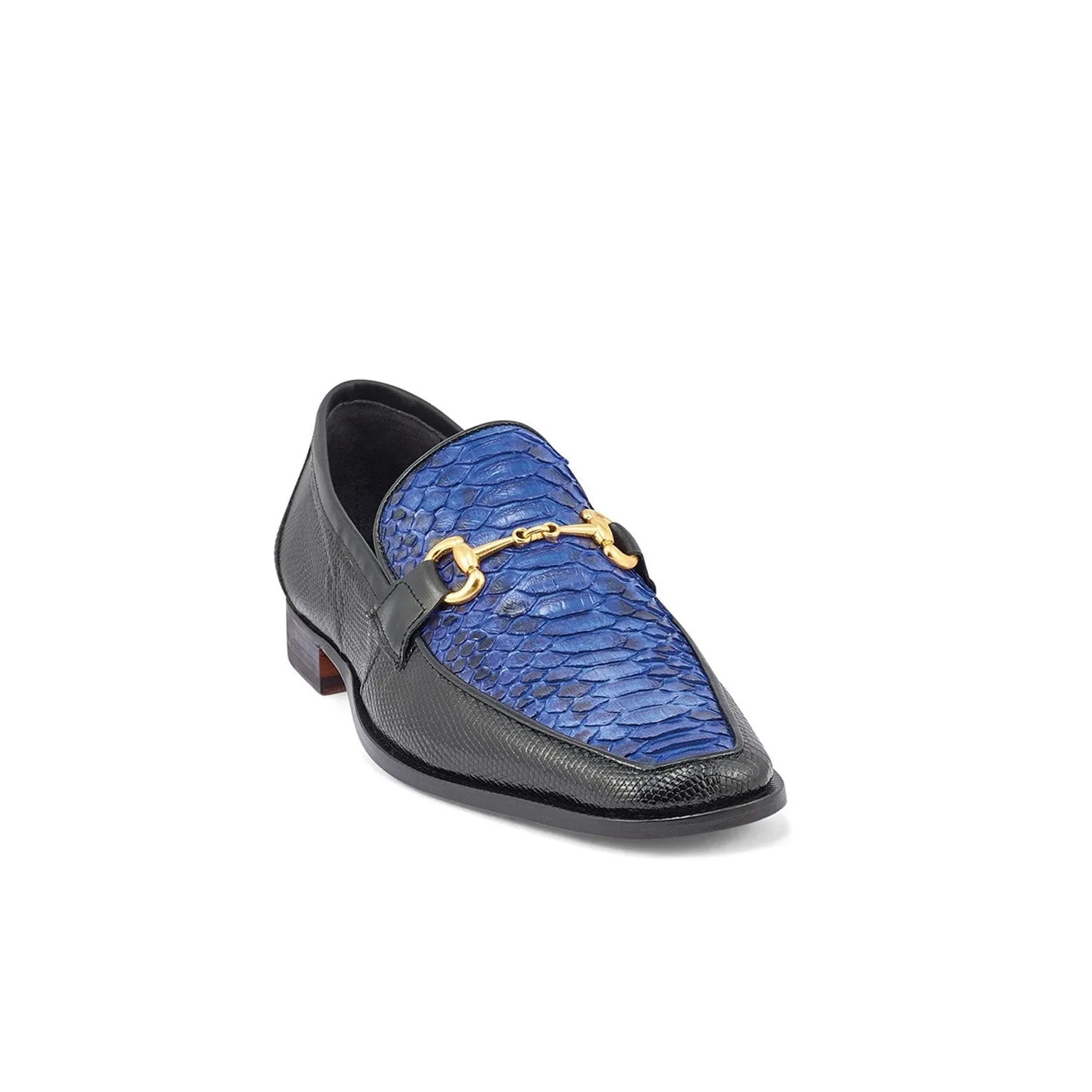 Mauri 4800/2 Priest Men's Shoes Black & Royal Blue Exotic Iguana / Python Horsebit Loafers (MA5370)