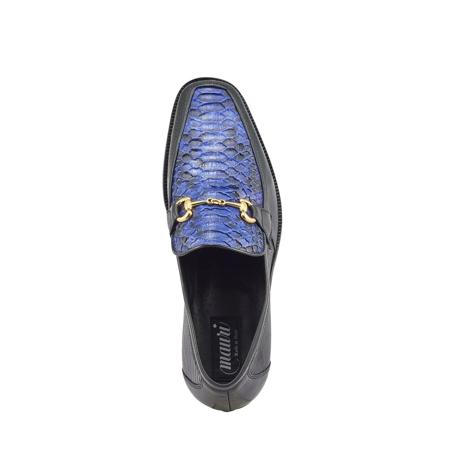 Mauri 4800/2 Priest Men's Shoes Black & Royal Blue Exotic Iguana / Python Horsebit Loafers (MA5370)