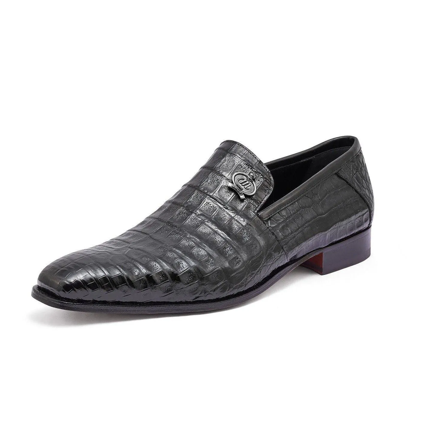 Mauri 4912 Monarch Men's Shoes Black Exotic Crocodile Slip-On Loafers (MA5319)