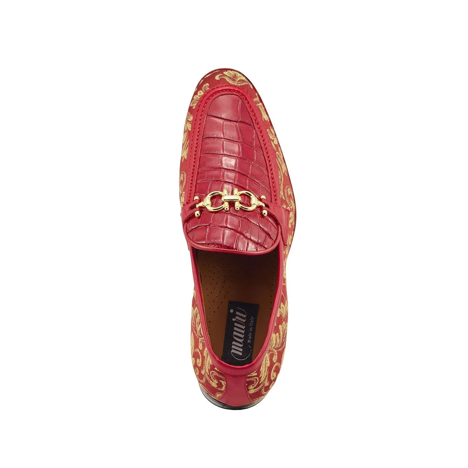 Mauri 4954 Wealth Men's Shoes Red Exotic Alligator / Gobelins Fabric / Calf-Skin Leather Horsebit Loafers (MA5363)