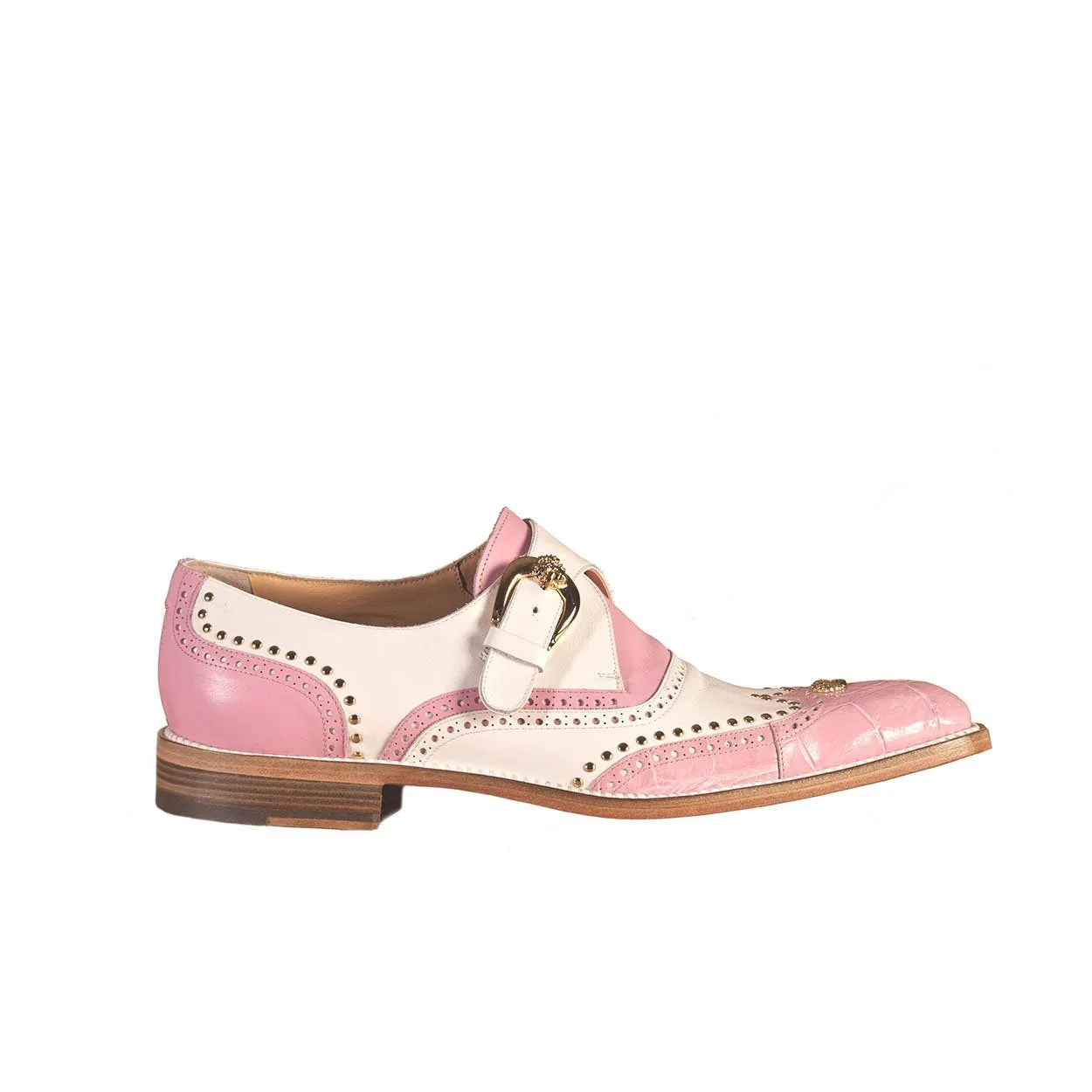 Mauri Godfather 3051 Men's Shoes Pink Exotic Alligator / Calf-Skin Leather Monk-Strap Loafers (MA5351)