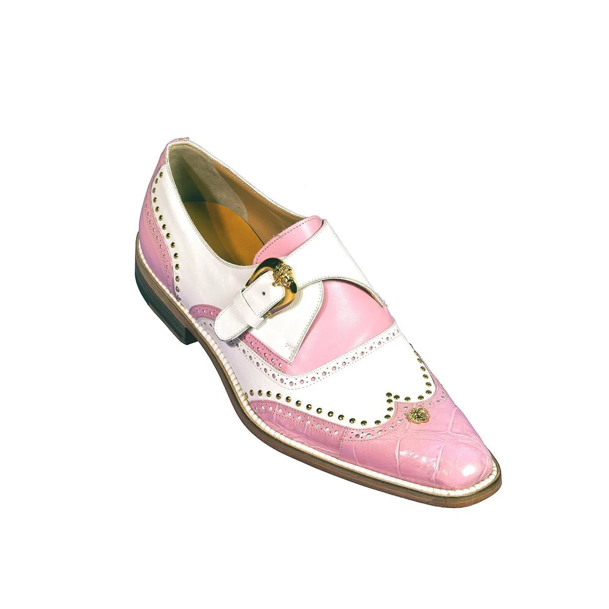 Mauri Godfather 3051 Men's Shoes Pink Exotic Alligator / Calf-Skin Leather Monk-Strap Loafers (MA5351)