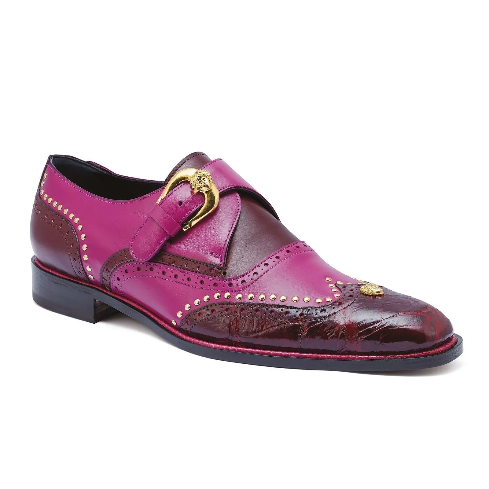 Mauri Godfather 3051 Men's Shoes Ruby Red & Fucsia Exotic Alligator / Calf-Skin Leather Monk-Strap Loafers (MA5252)