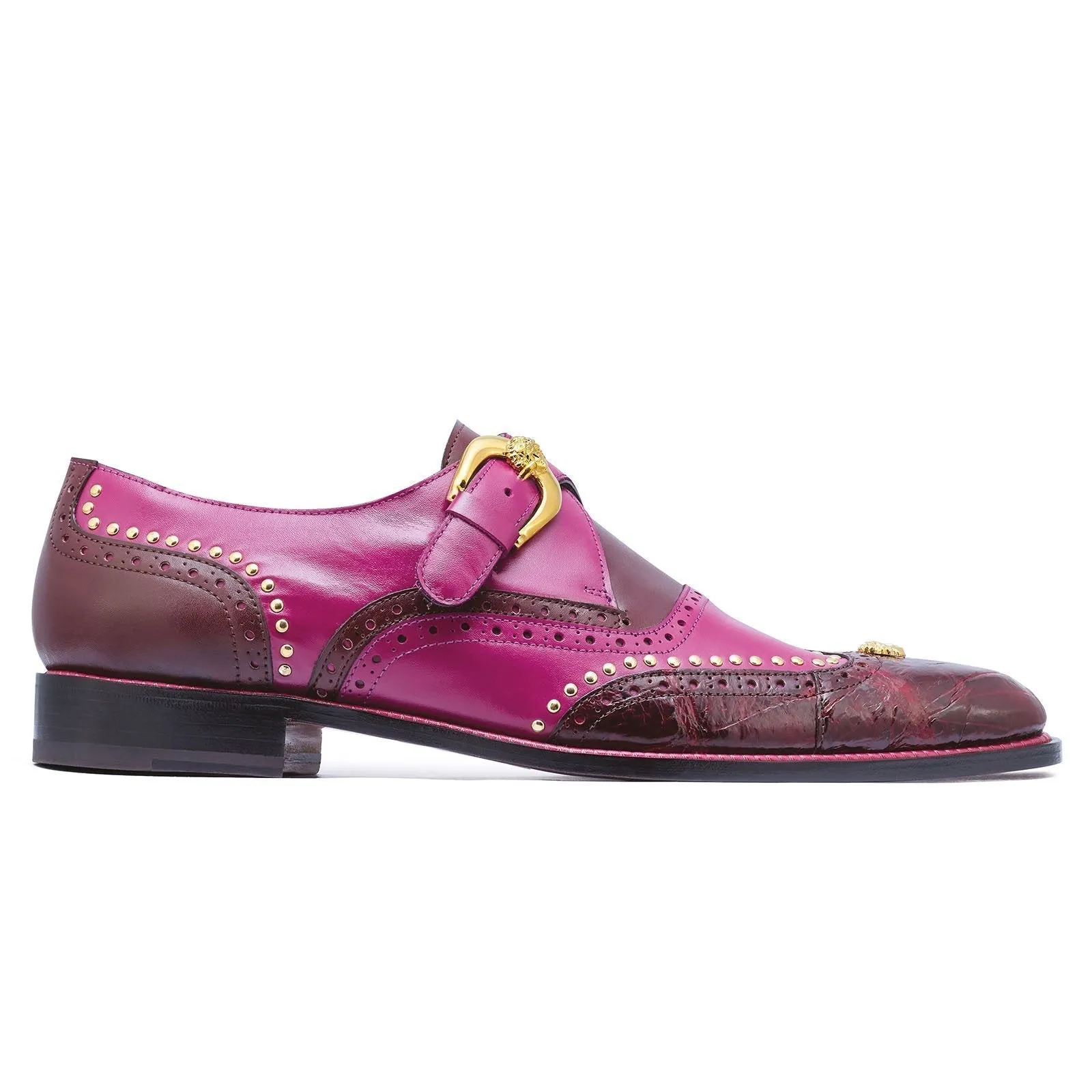 Mauri Godfather 3051 Men's Shoes Ruby Red & Fucsia Exotic Alligator / Calf-Skin Leather Monk-Strap Loafers (MA5252)