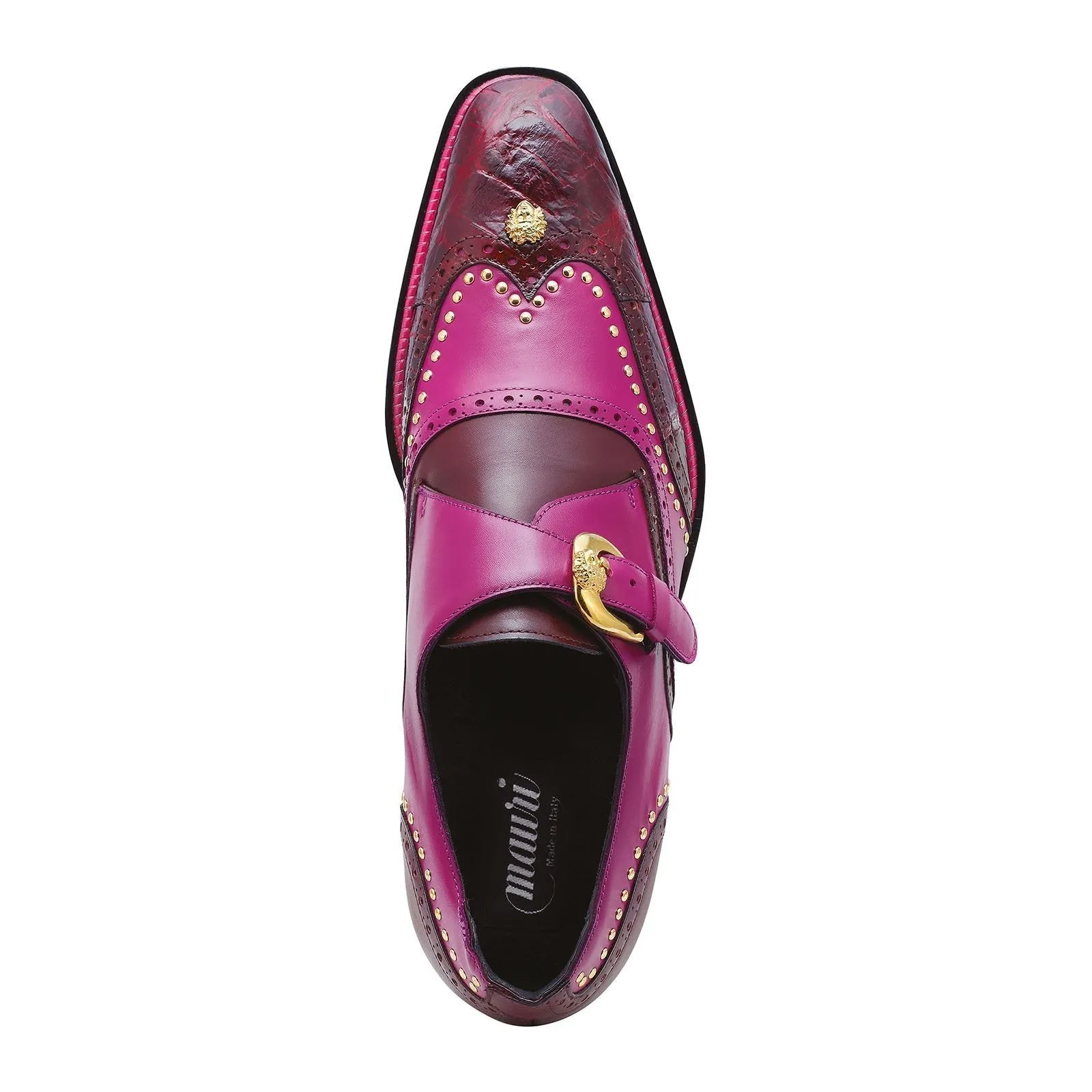 Mauri Godfather 3051 Men's Shoes Ruby Red & Fucsia Exotic Alligator / Calf-Skin Leather Monk-Strap Loafers (MA5252)