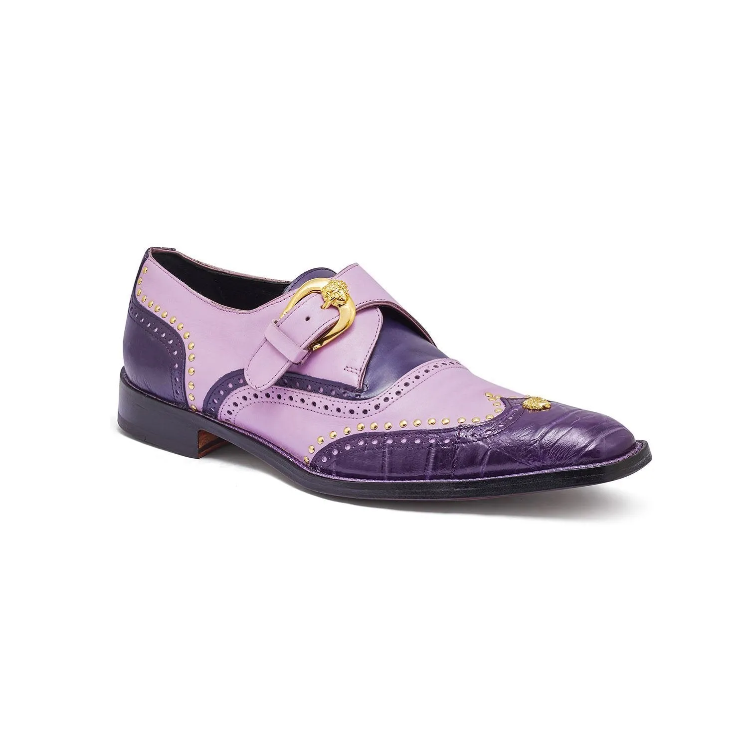 Mauri Godfather Men's Designer Shoes Purple & Amethyst Alligator / Calf-Skin Leather Dress Monk-Straps Loafers 3051 (MA5310)