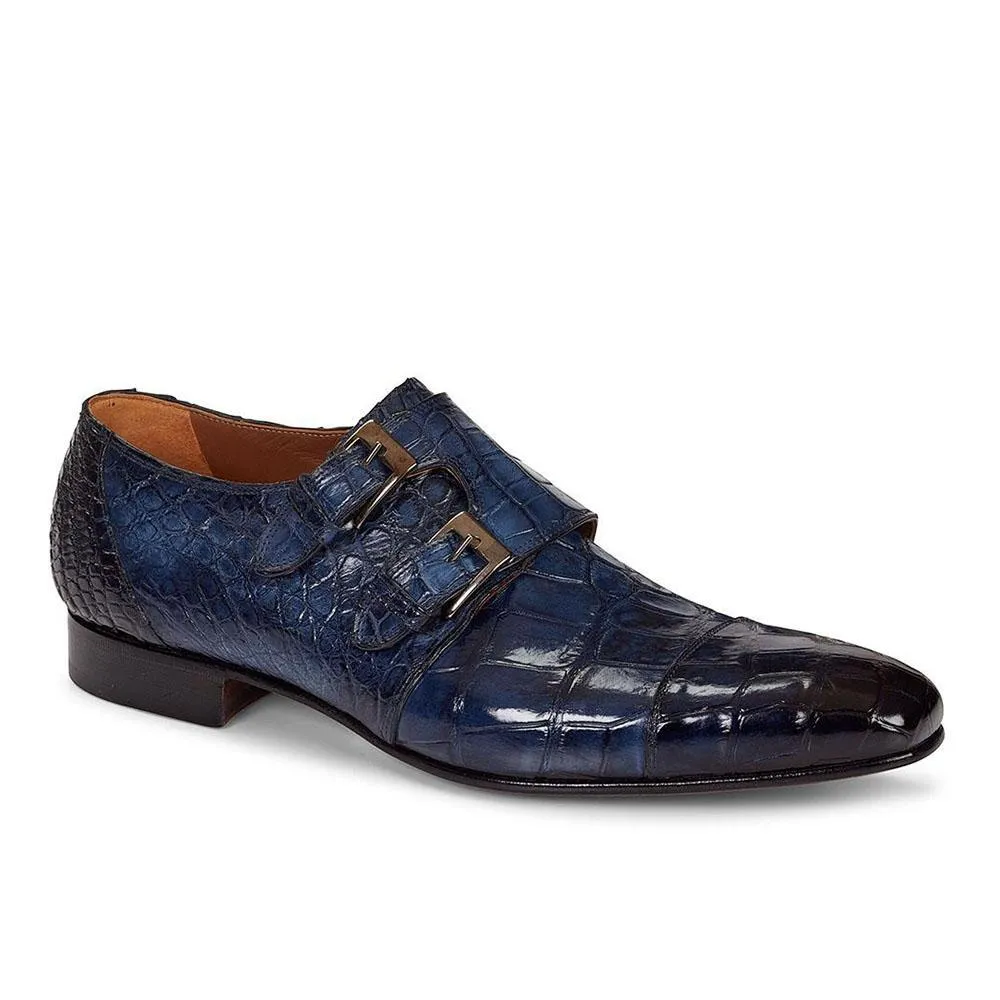 Mauri Men's Hand-Painted Alfieri Monkstrap Wonder Blue Loafers 1152 (MA4304)