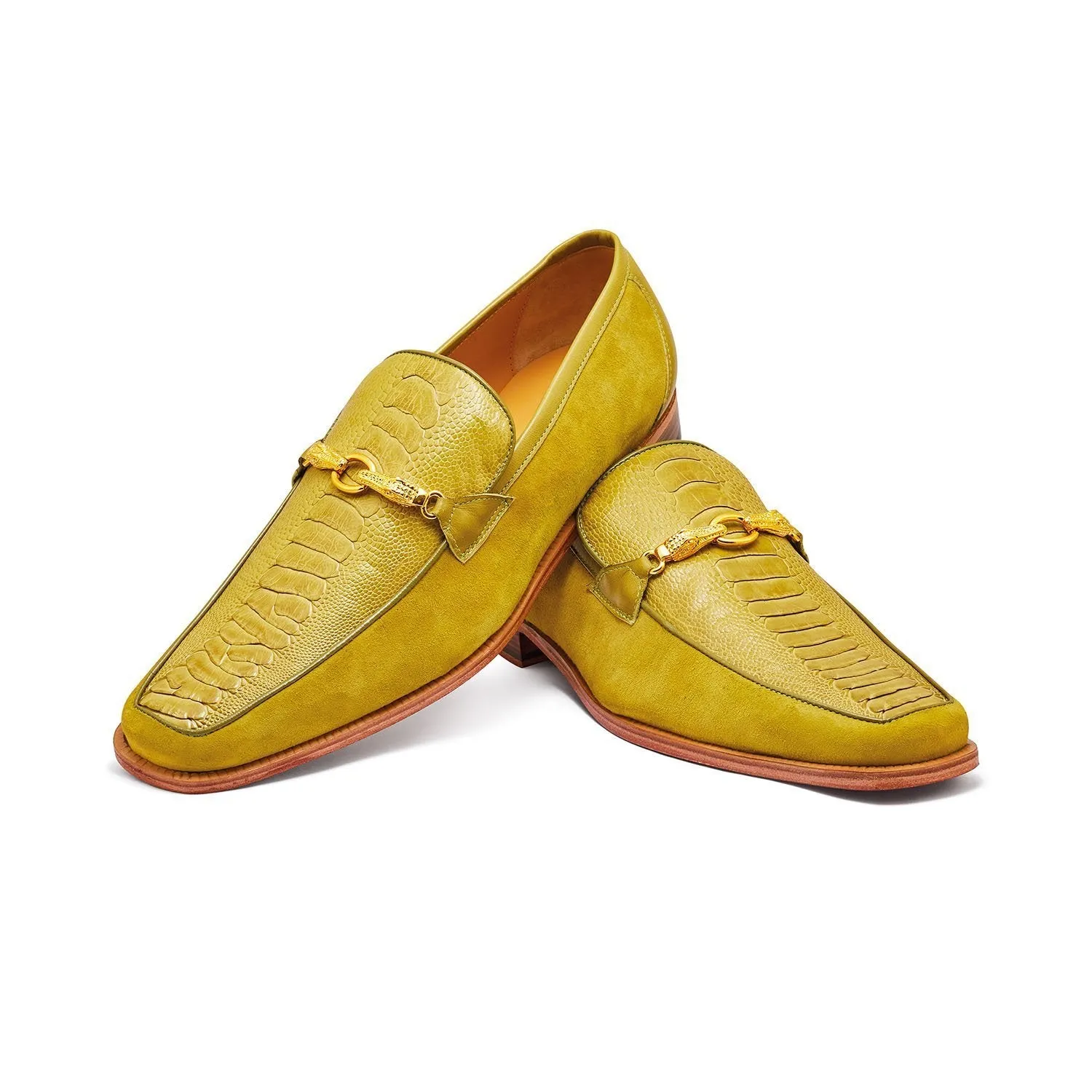 Mauri Priest 4800 Men's Shoes Yellow Ostrich Leg / Suede / Calf-Skin Leather Horsebit Loafers (MA5303)