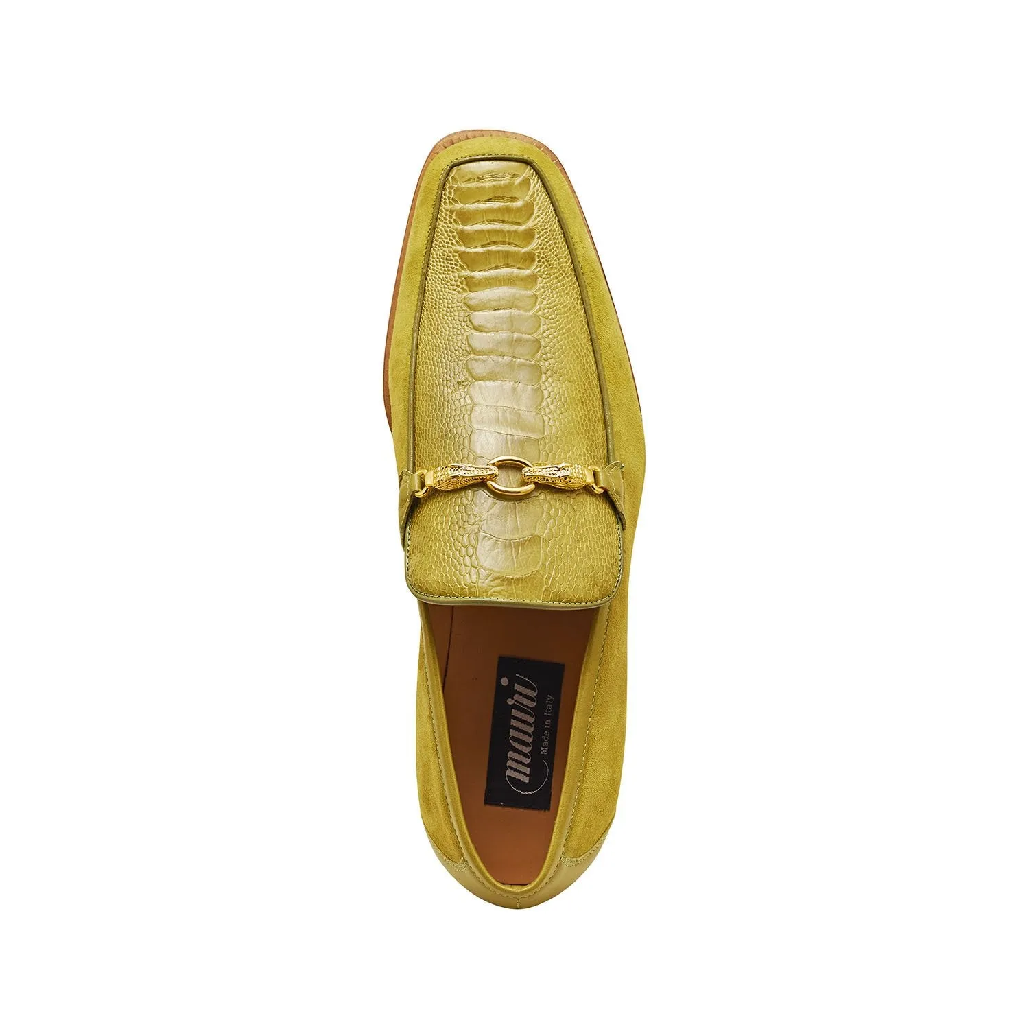 Mauri Priest 4800 Men's Shoes Yellow Ostrich Leg / Suede / Calf-Skin Leather Horsebit Loafers (MA5303)