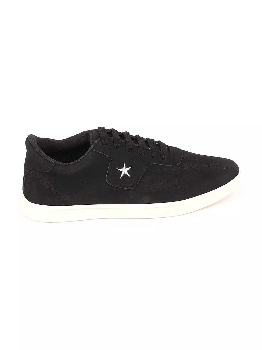 Men Black Classic Embroidery Star Upper Soft Suede Leather Lace Up Sneakers Shoes