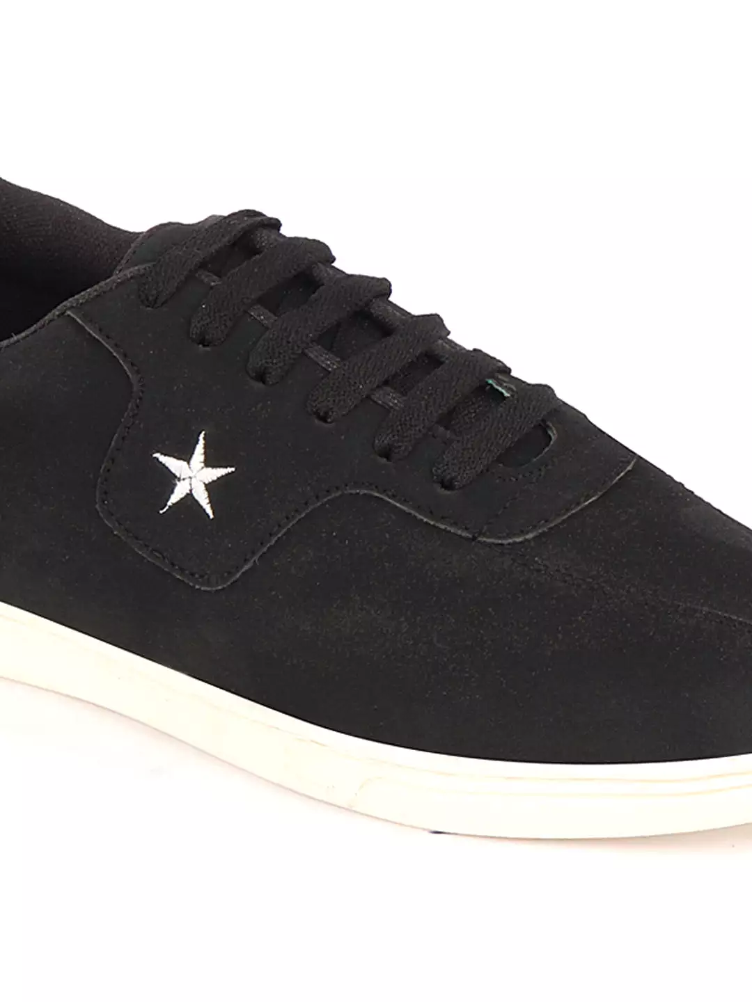 Men Black Classic Embroidery Star Upper Soft Suede Leather Lace Up Sneakers Shoes