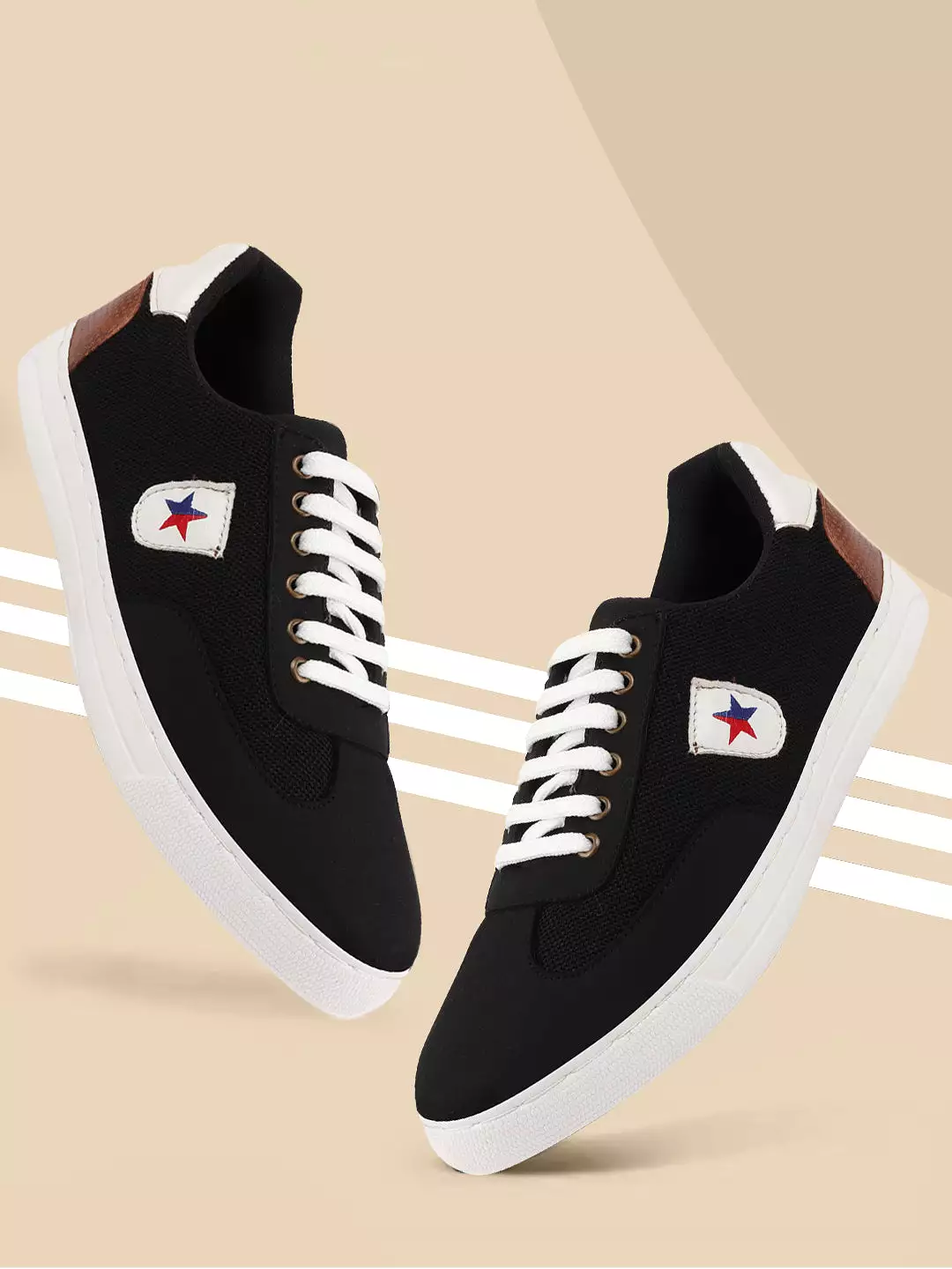 Men Black Trendy Lace Up Colorblocked Sneakers