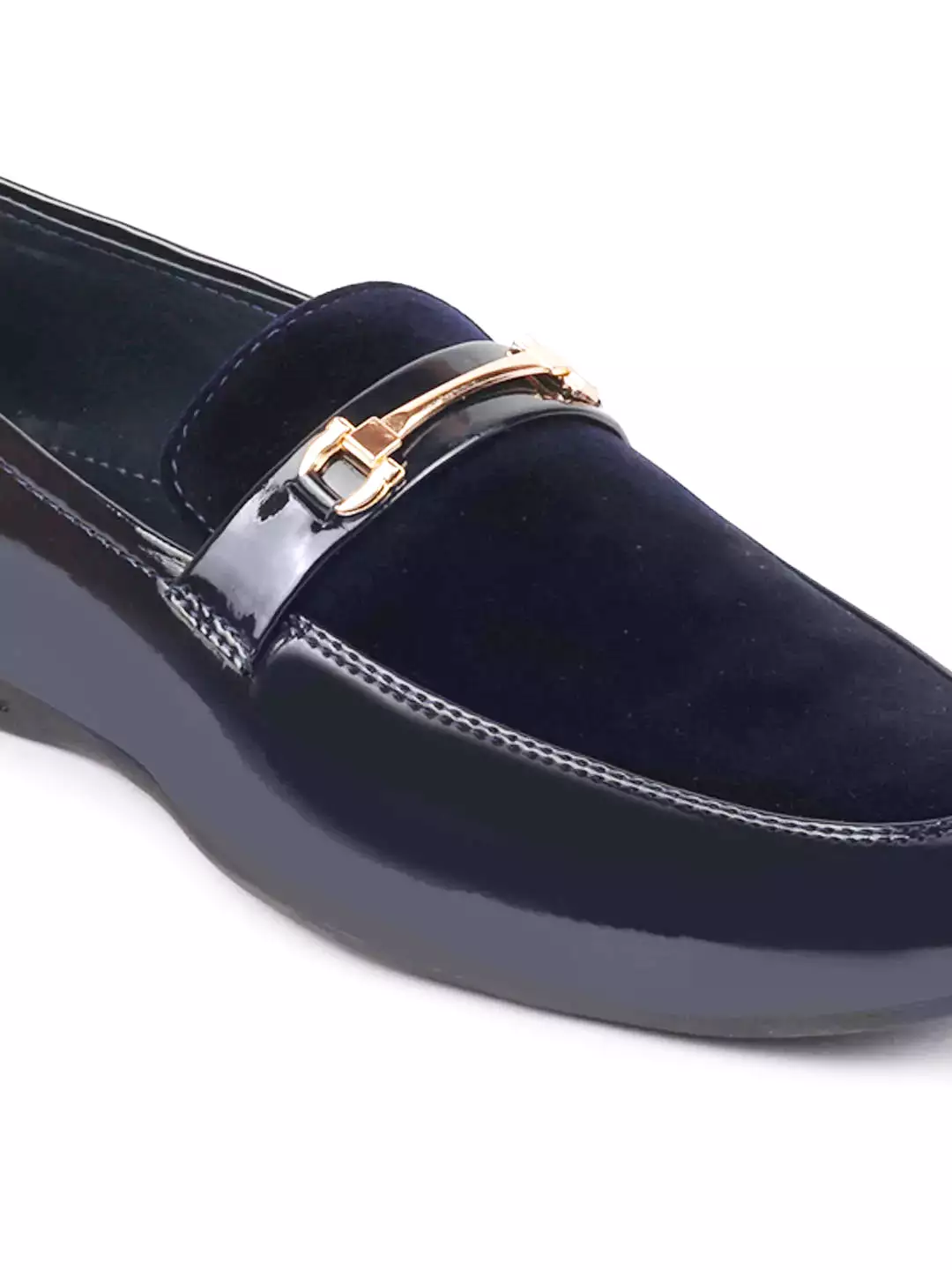 Men Blue Patent Leather Velvet Horsebit Classic Formal Buckle Loafer Shoes