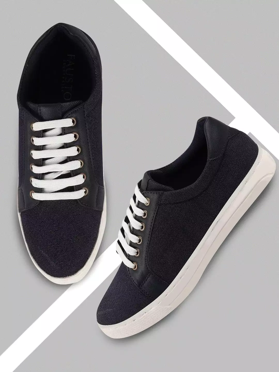 Men Blue Trending Lace Up Denim Sneakers