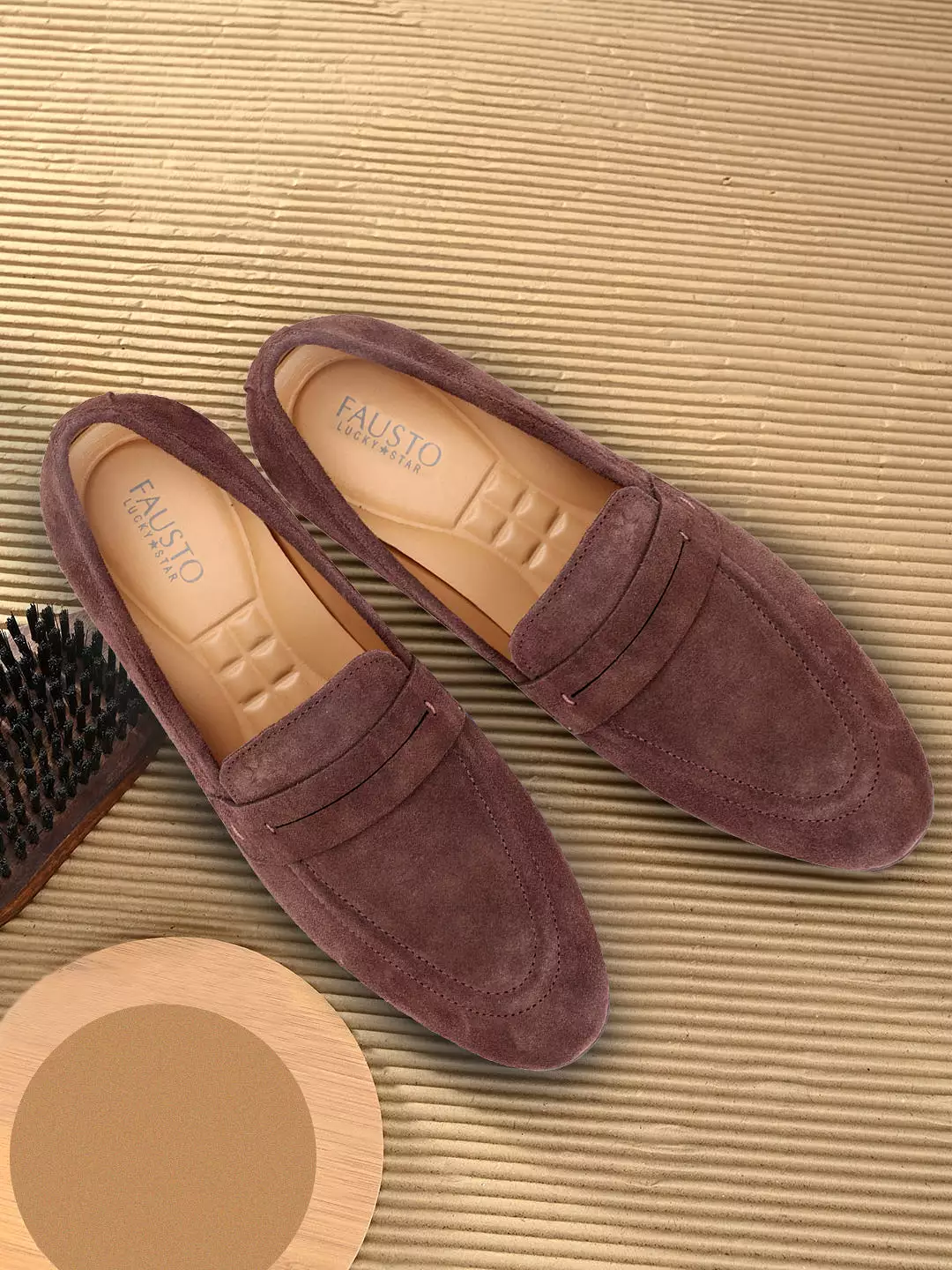 Men Brown Suede Leather Outdoor Penny Loafer Shoes