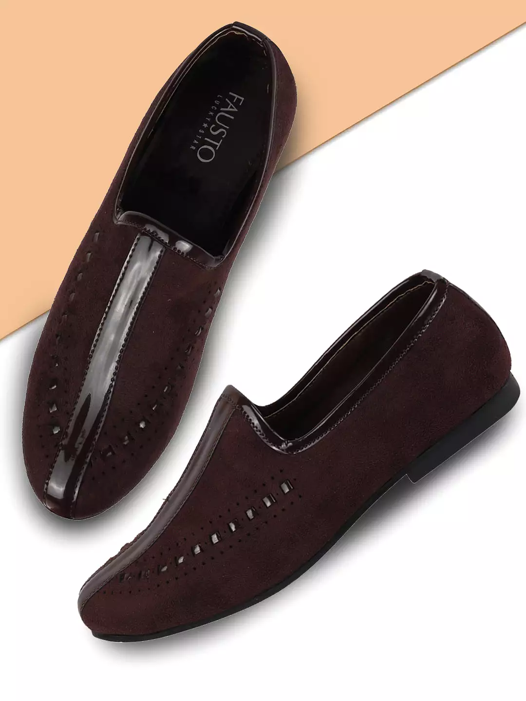 Men Ethnic Brown Designer Party Wear Velvet Loafers