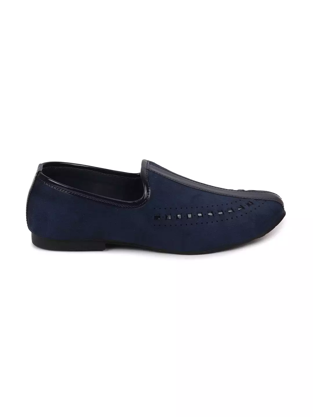 Men Ethnic Navy Blue Designer Party Wear Velvet Loafers