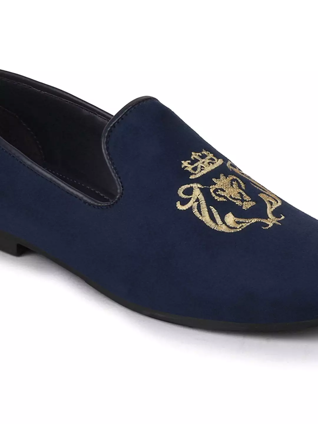 Men Ethnic Navy Blue Party Slip On Loafers