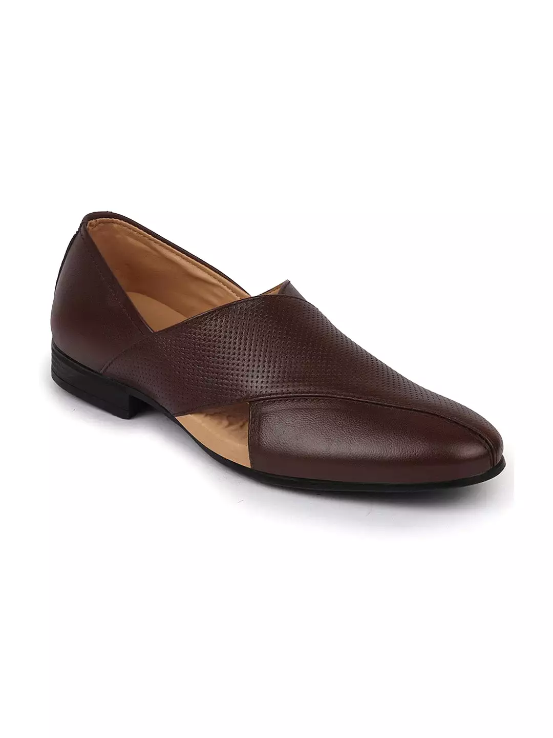 Men Formal Brown Peshawari Front Open Leather Slip On Shoes