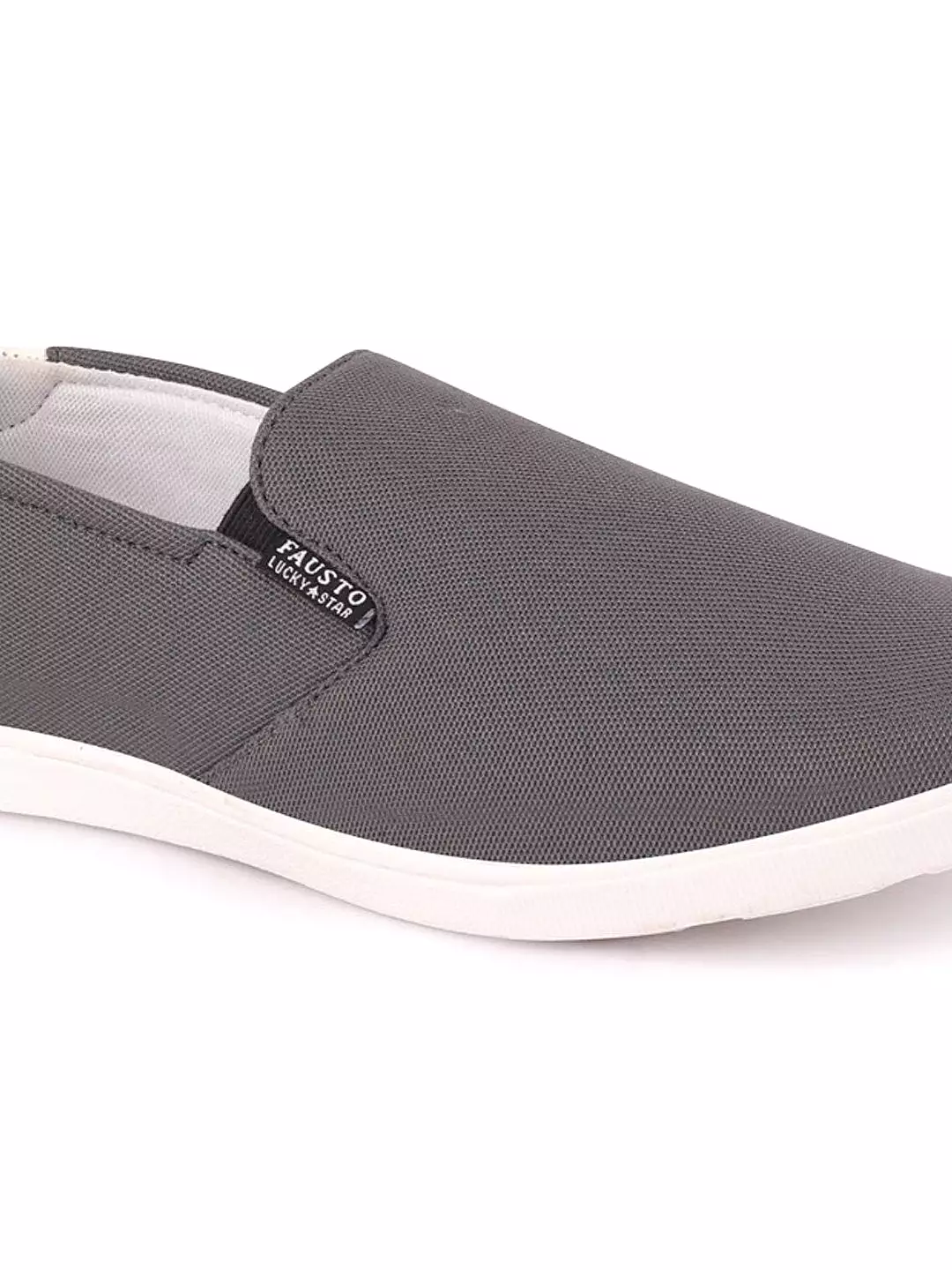 Men Grey Casual Canvas Slip-On Loafers