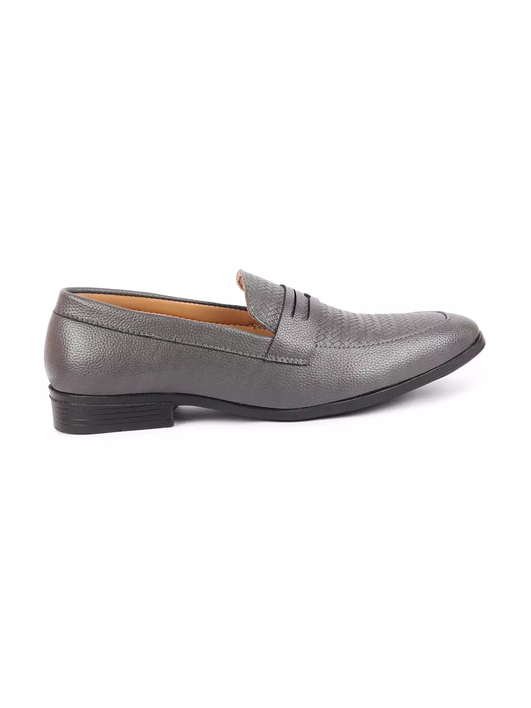 Men Grey Textured Print All Day Comfort Formal Party Penny Loafer Slip-On Shoes