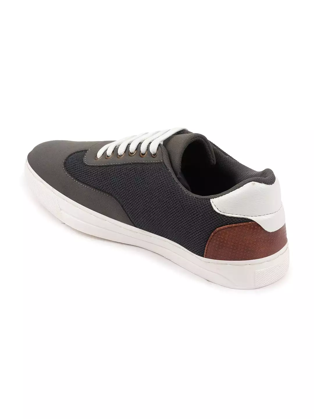 Men Grey Trendy Lace Up Colorblocked Sneakers