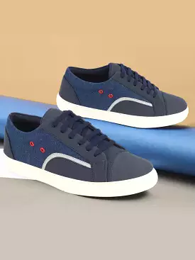 Men Navy Blue Colorblocked Upper Denim Strip Design Comfort Lace Up Canvas Sneakers Shoes