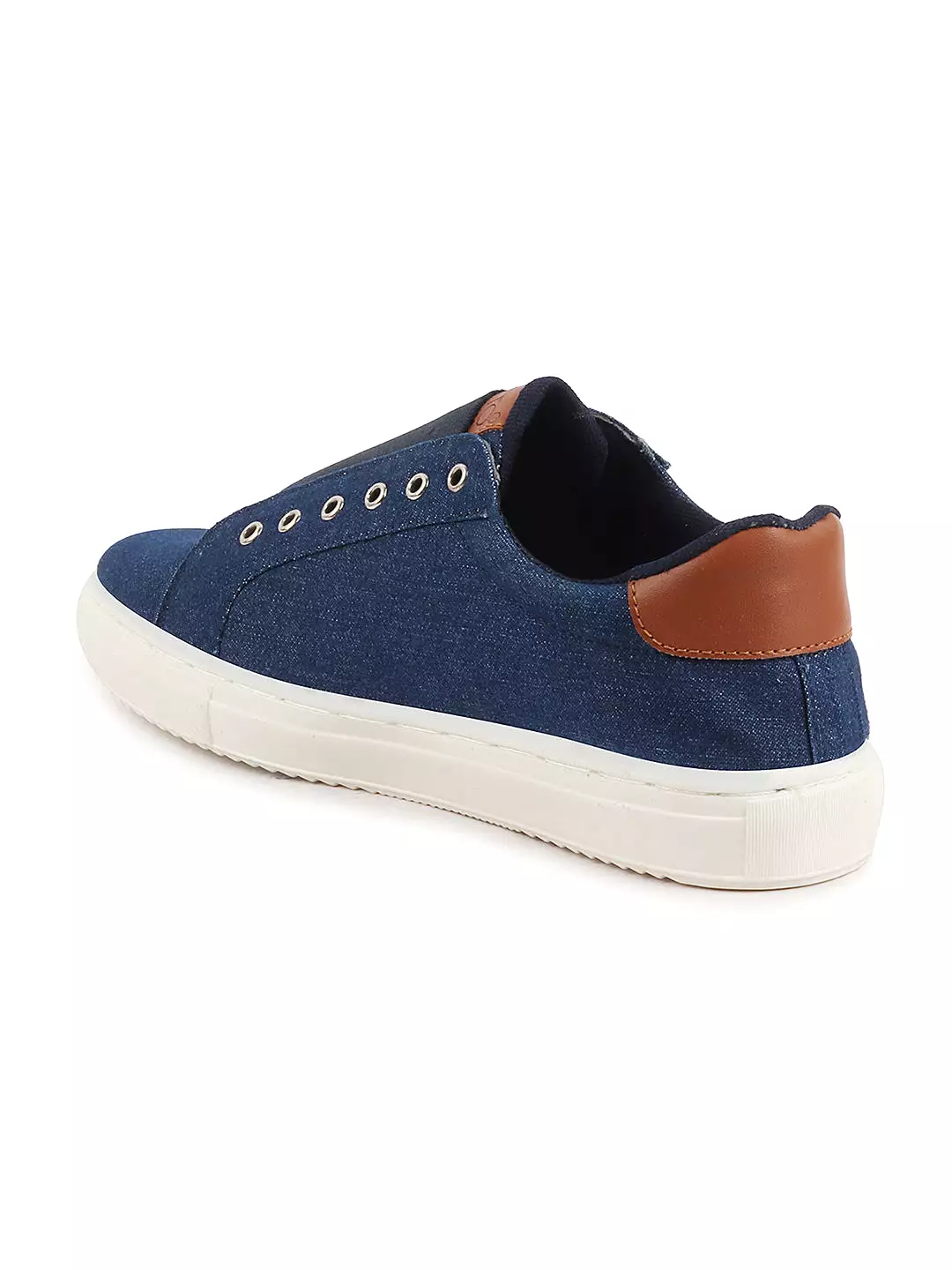 Men Navy Blue Elastic Closure Comfort Canvas Denim Slip On Sneaker Shoes