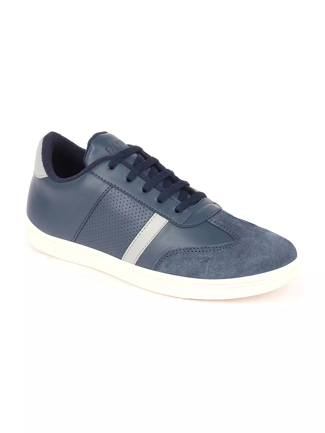 Men Navy Blue Embellished Strip Breathable Upper PU Suede Leather Lace Up Sneakers Shoes