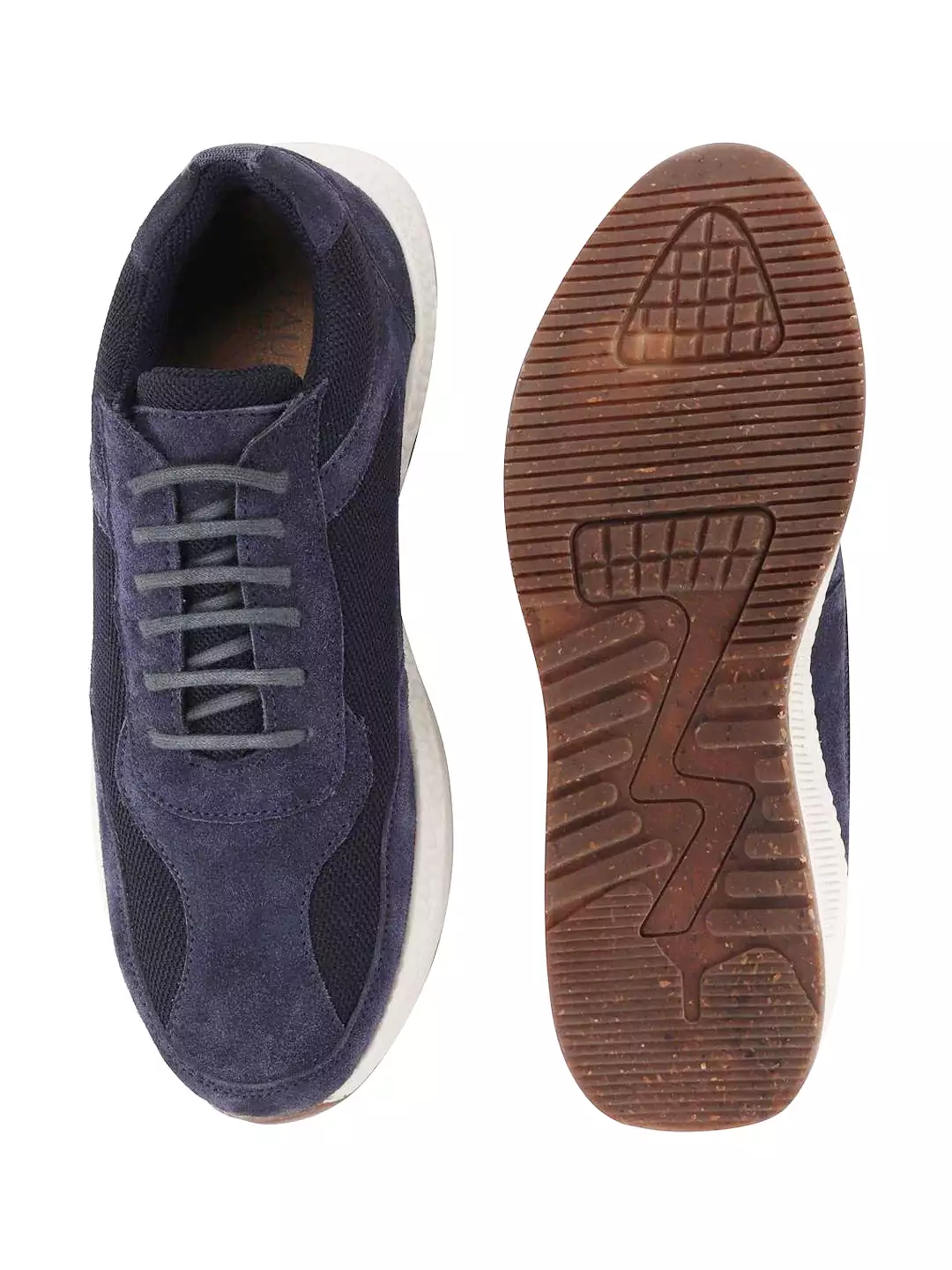 Men Navy Blue Suede Leather Lace Up Casual Sneaker Shoes