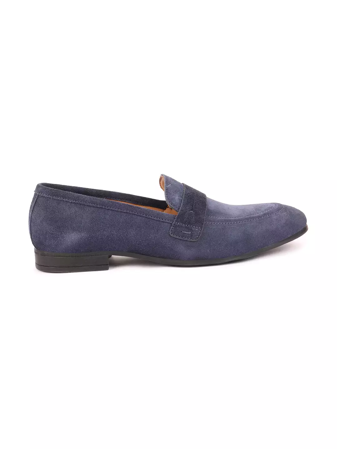 Men Navy Blue Suede Leather Outdoor Penny Loafer Shoes