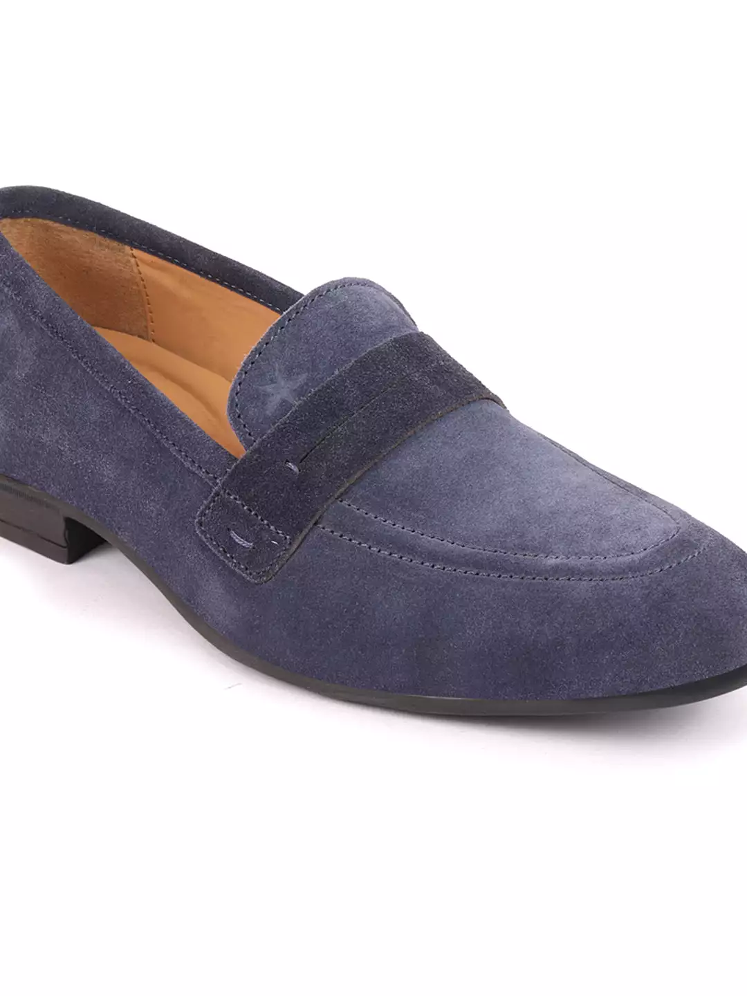 Men Navy Blue Suede Leather Outdoor Penny Loafer Shoes