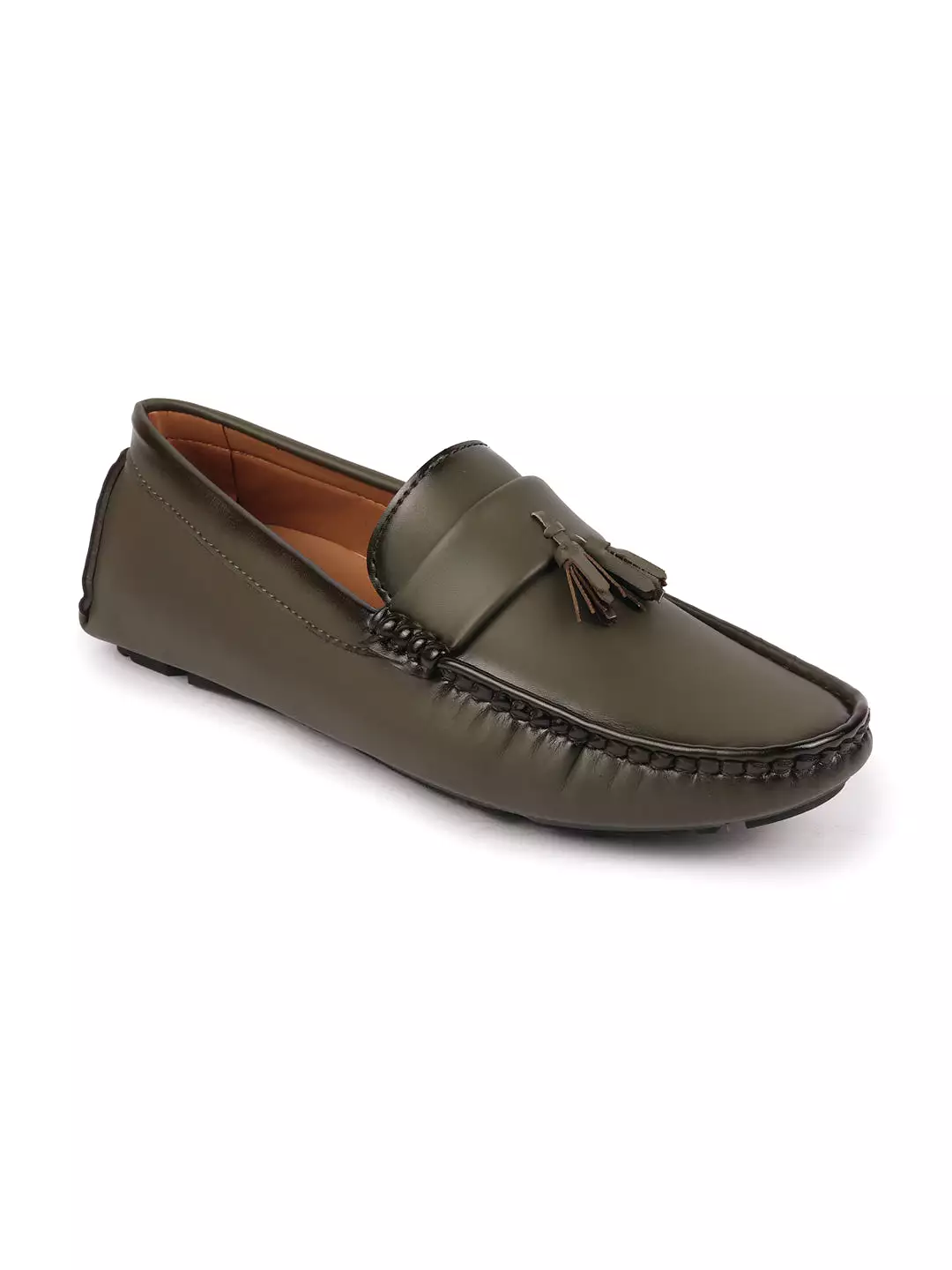 Men Olive Driving Outdoor Tassel Loafer and Moccasin Shoes