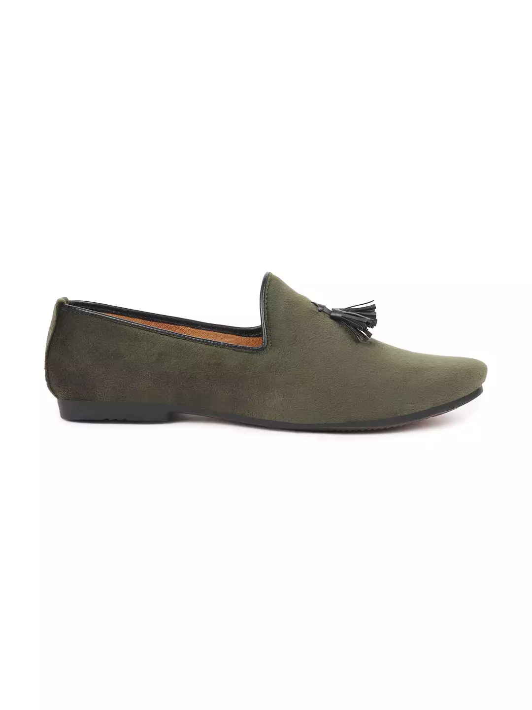 Men Olive Green Velvet Party Loafers Slip On Casual Shoes