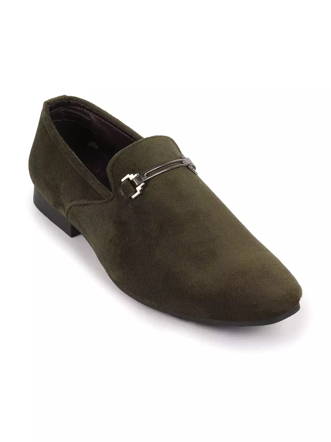 Men Olive Green Velvet Party Loafers Slip On Casual Shoes