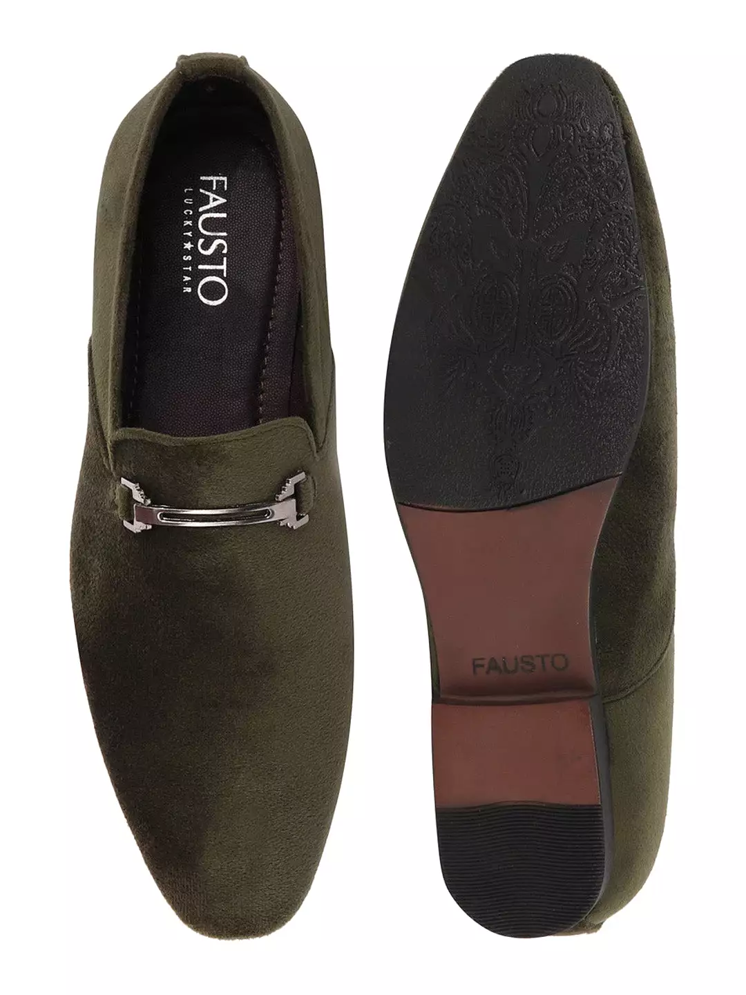 Men Olive Green Velvet Party Loafers Slip On Casual Shoes