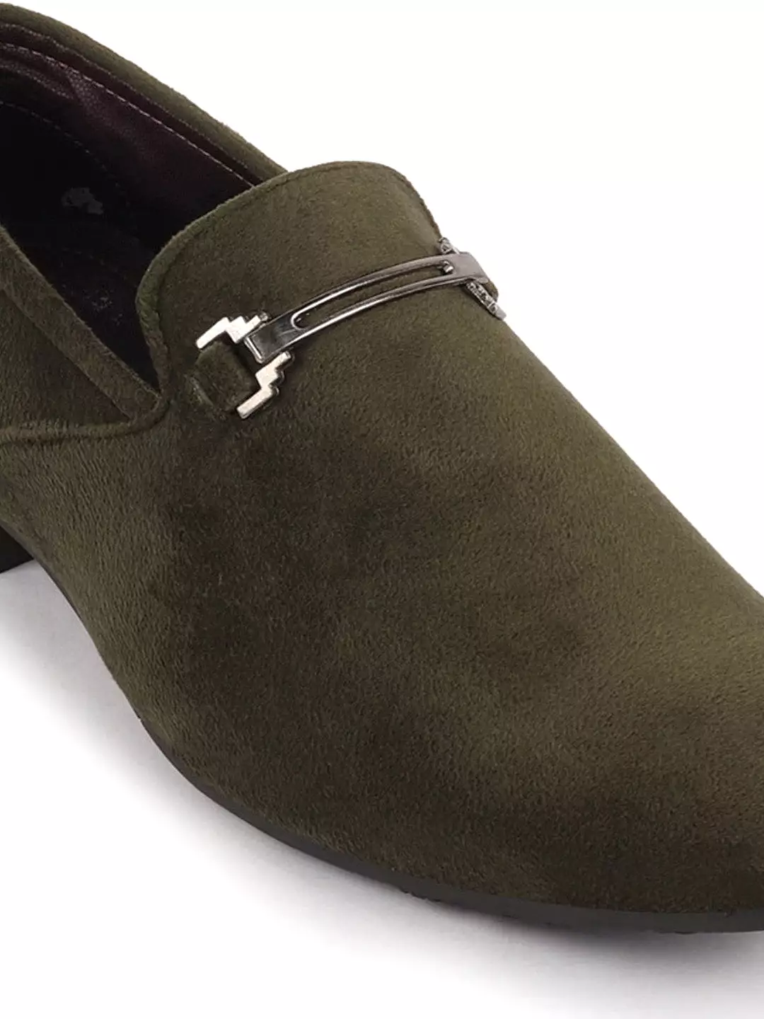 Men Olive Green Velvet Party Loafers Slip On Casual Shoes