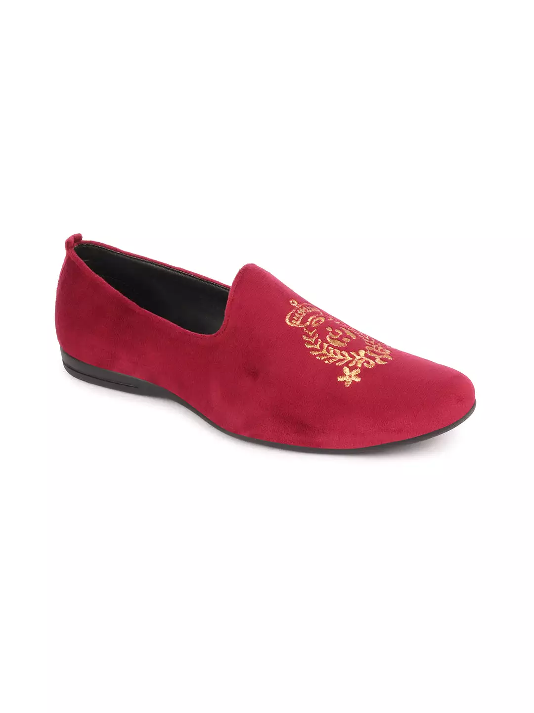 Men Red Velvet Embroidery Design Party Casual Loafer Shoes