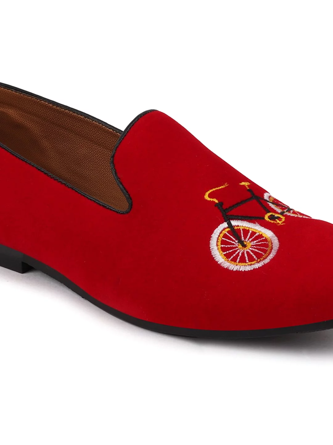 Men Red Velvet Embroidery Print Slip On Party Loafers