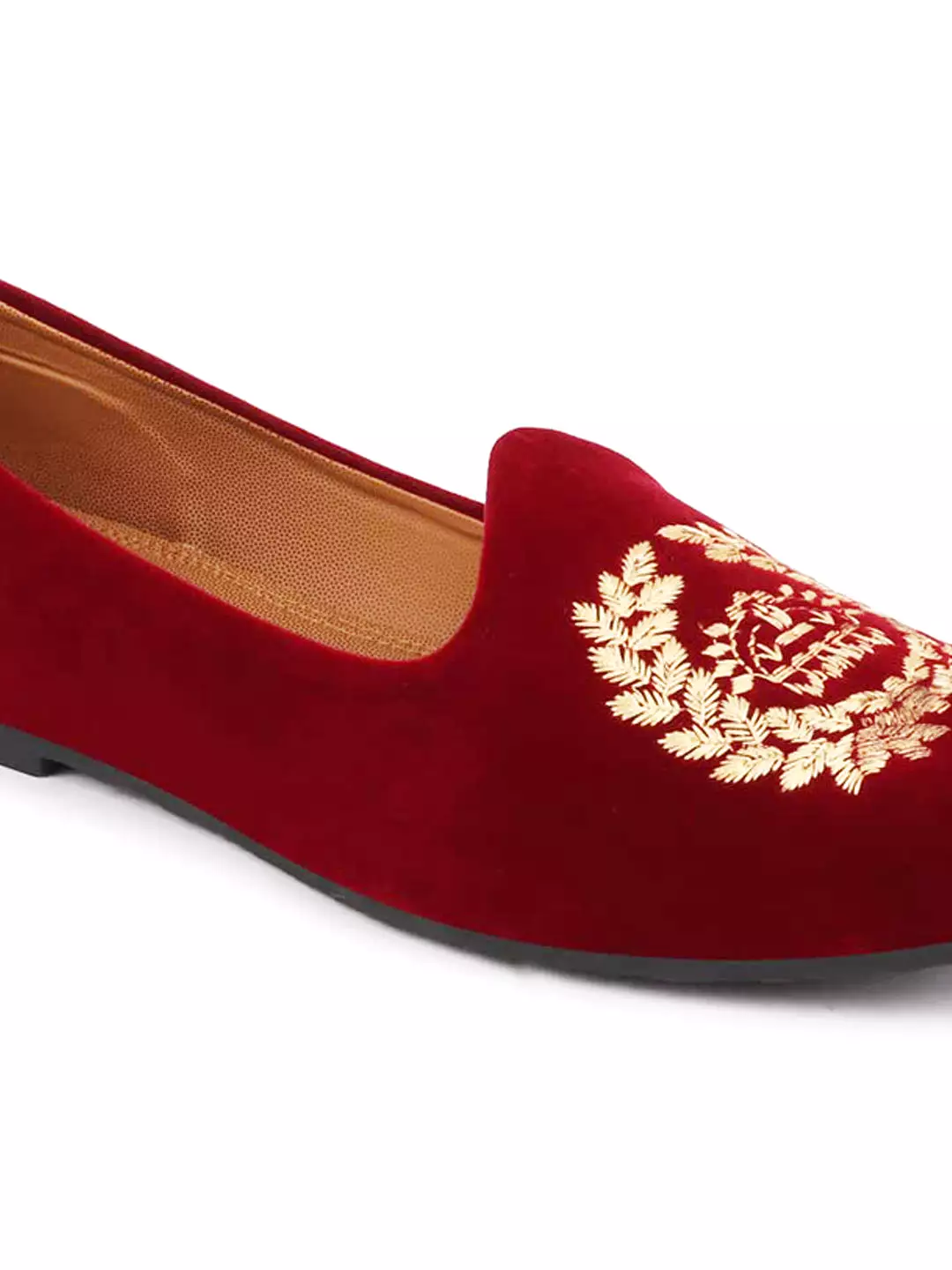 Men Red Velvet Leaf Print Embroidery Slip On Party Loafers