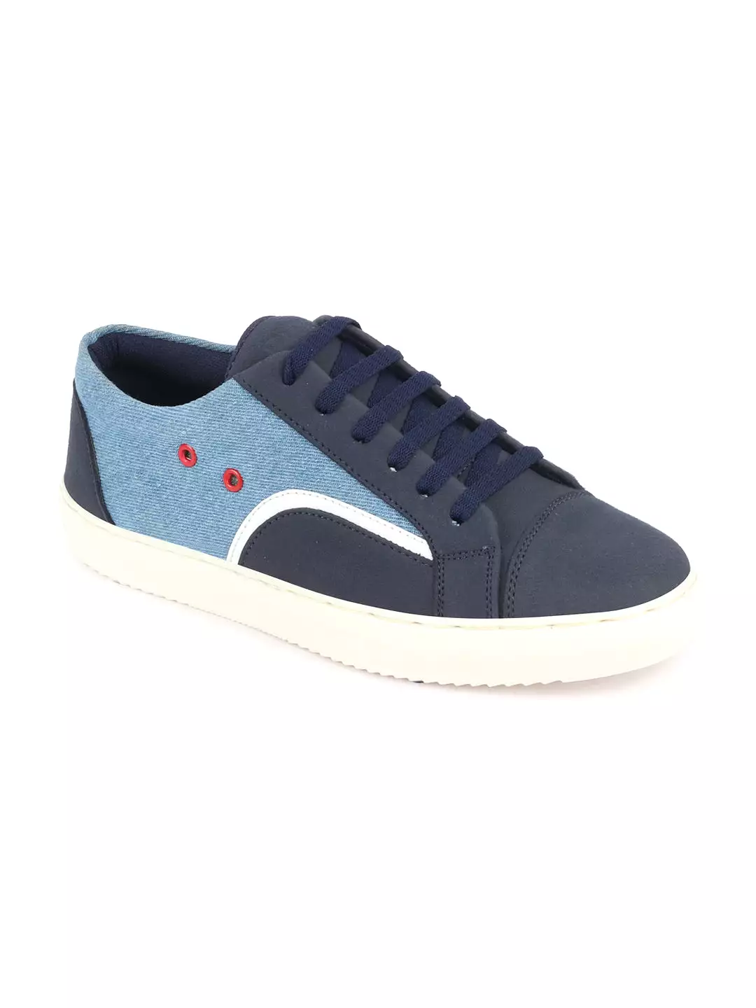 Men Sky Blue Colorblocked Upper Denim Strip Design Comfort Lace Up Canvas Sneakers Shoes