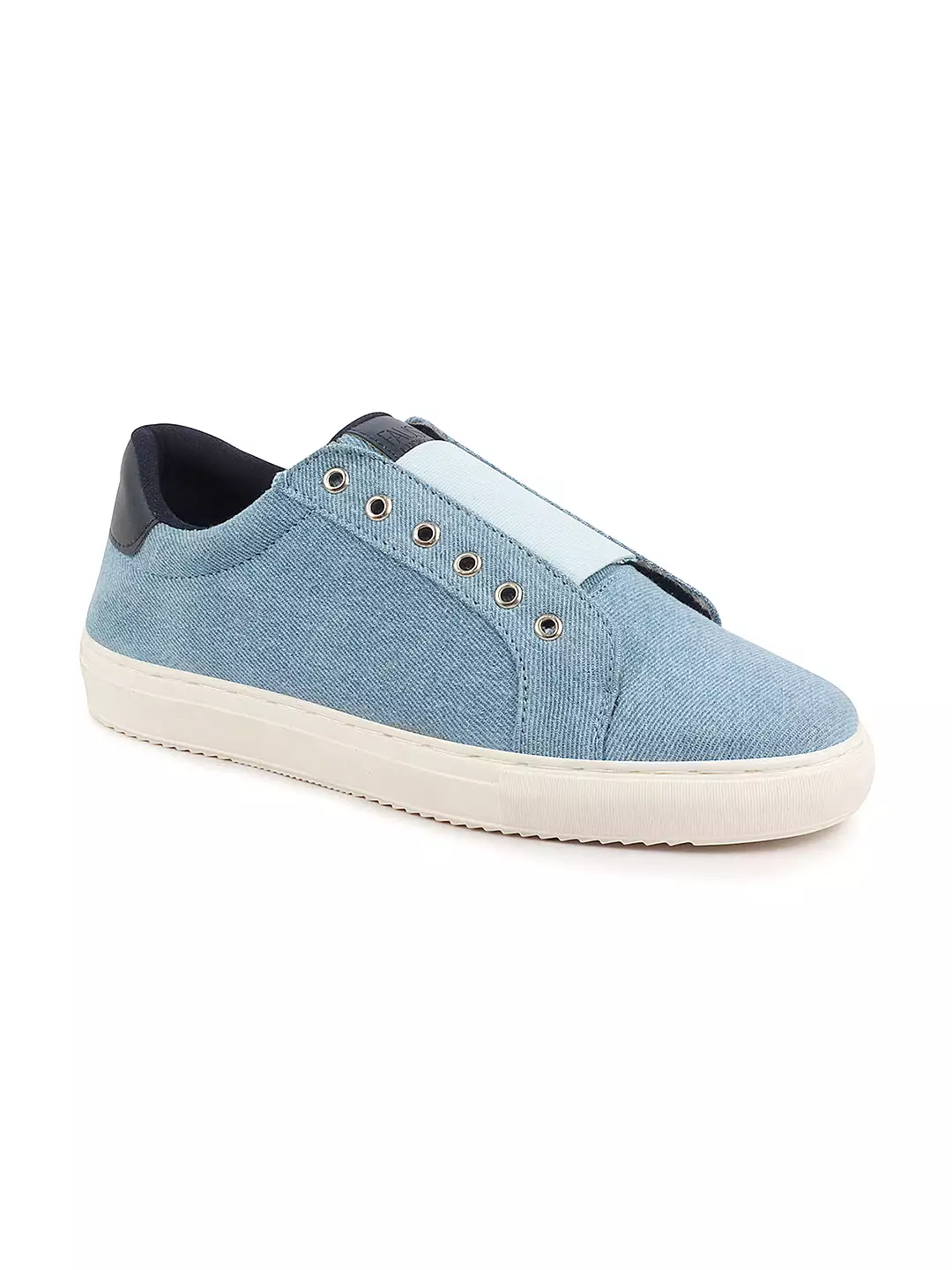 Men Sky Blue Elastic Closure Comfort Canvas Denim Slip On Sneaker Shoes